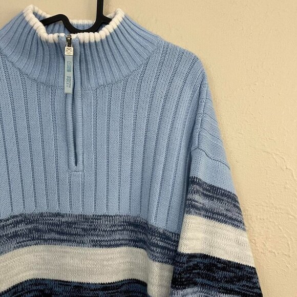 baby blue striped y2k Southpole chunky knit quarter zip sweater - Picture 4 of 8